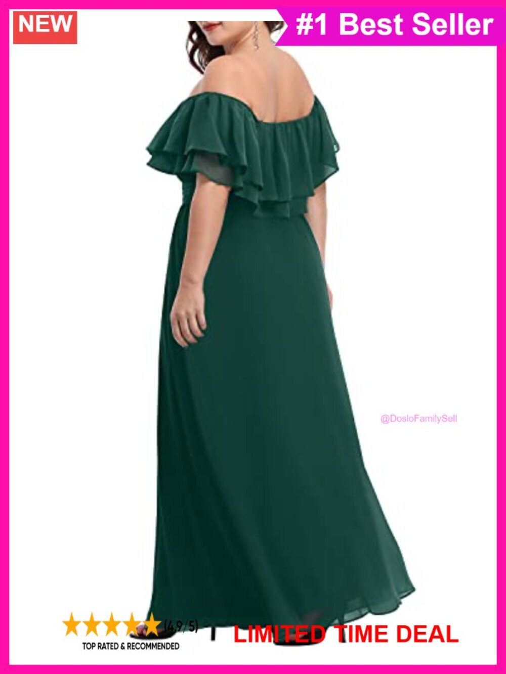 Plus Size Formal Long Chiffon Dress Off Shoulder Ruffle Ruch - Picture 3 of 6